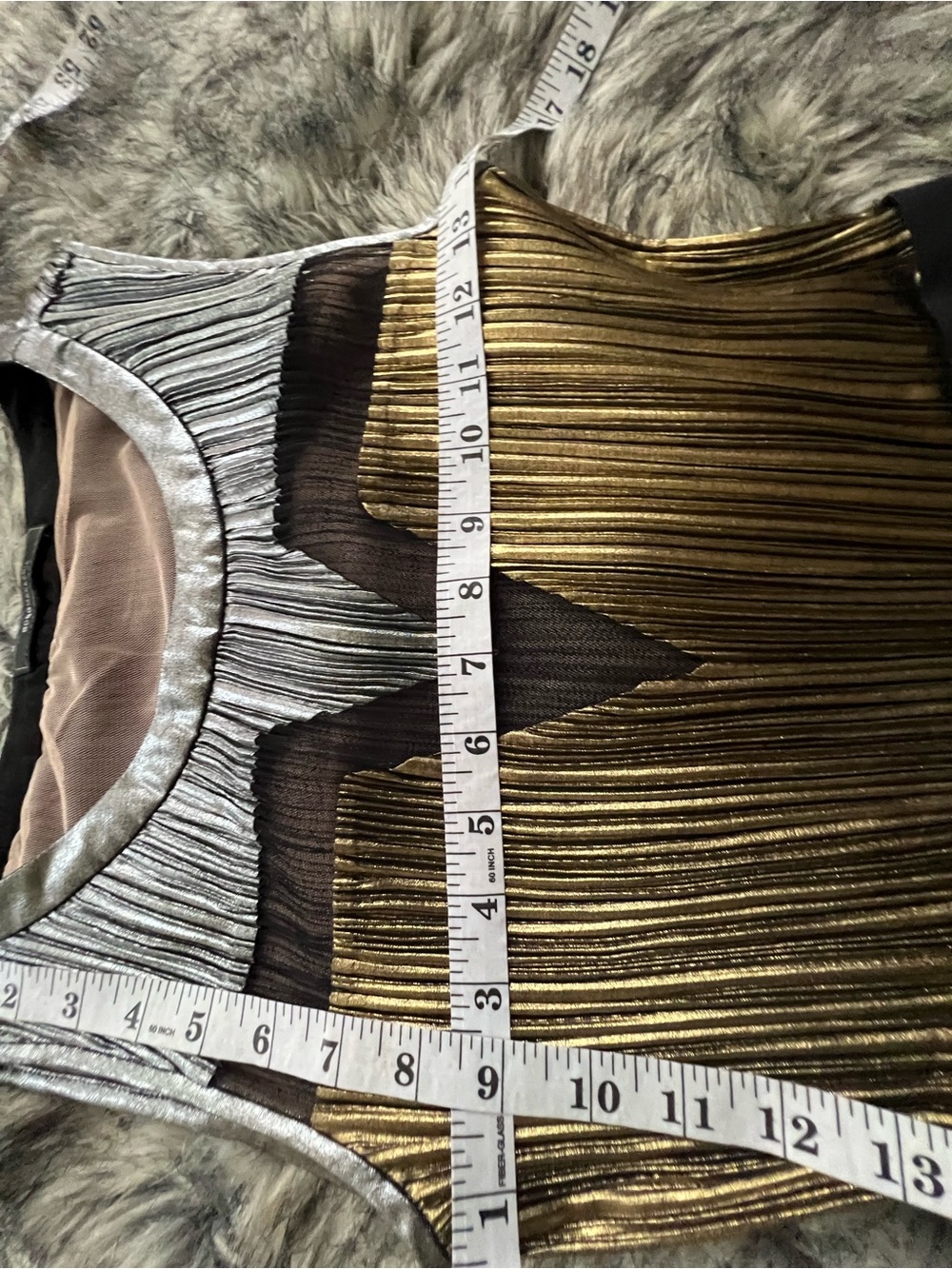 BCBGMaxAzria Metallic Gold and Silver Pleated Midi Dress - Picture 5 of 16